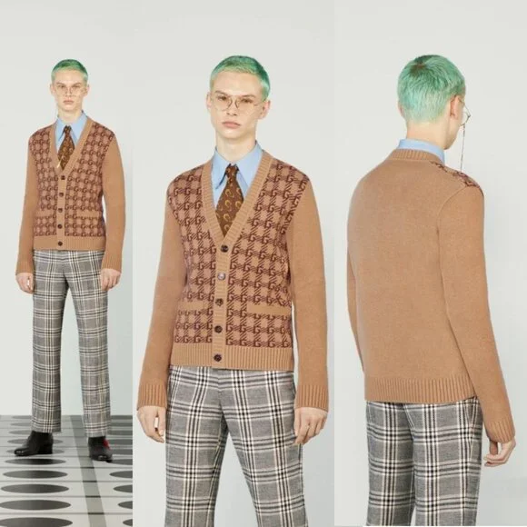 GUCCI MENS SWEATER Ha Ha Ha Harry Styles SQUARE G LOGO CARDIGAN sz S / SMALL - Picture 2 of 15